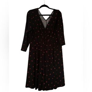 Torrid Black and Red Lipstick Print Dress Size 2 2X Fit Flare 3/4 Sleeves